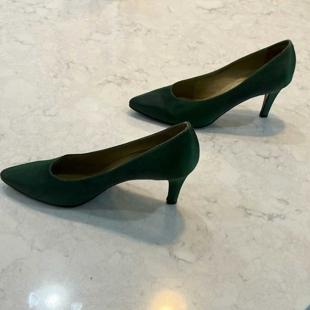 Vintage Yves Saint Laurent Forest/Hunter Green Silk Satin Pumps Sz 6.5‎ N- EUC - Picture 5 of 11